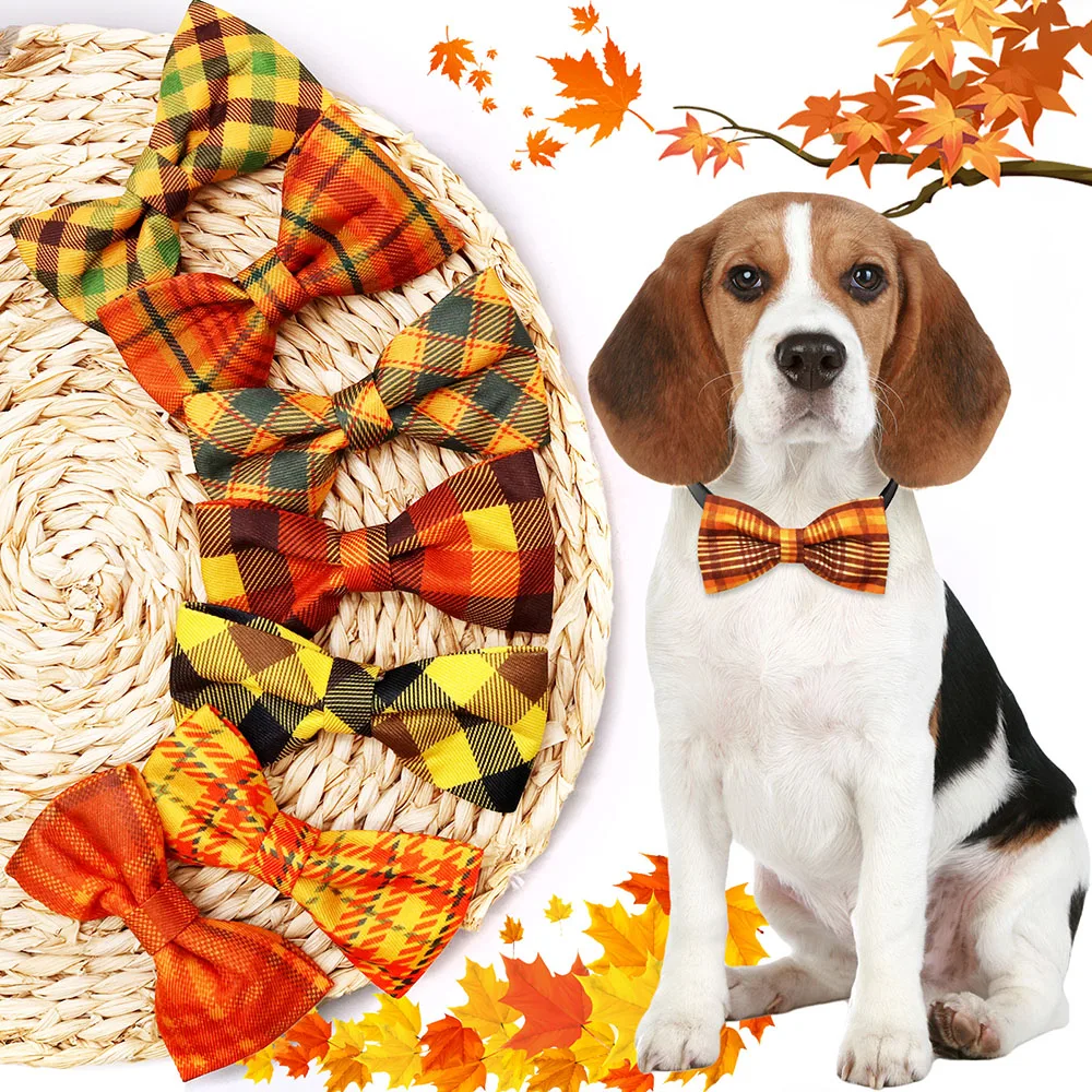 50PCS Thanksgiving Dog Bowties For Collars Removing Small Dog Cat Bow Ties Collar Accessoreis Autumn Dogs Grooming For Fall