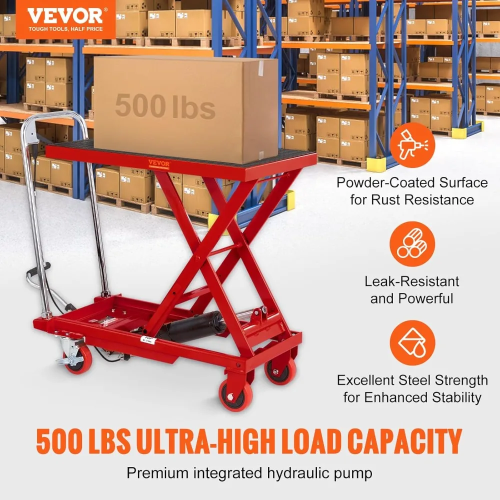 Hydraulic Lift Table Cart, 500lbs Capacity 28.5