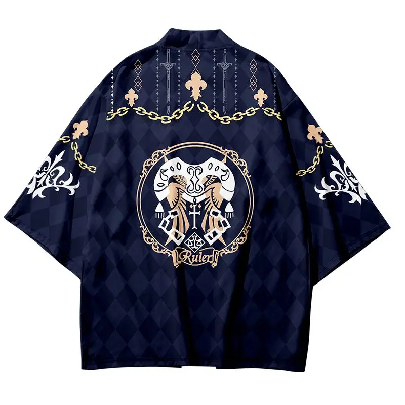 مصير الطرفية كيمونو Fgo ريشة المنسوجة صابر الملابس السوداء جوان دارك سترة انمي ياباني الرسوم المتحركة البشكير الأعلى