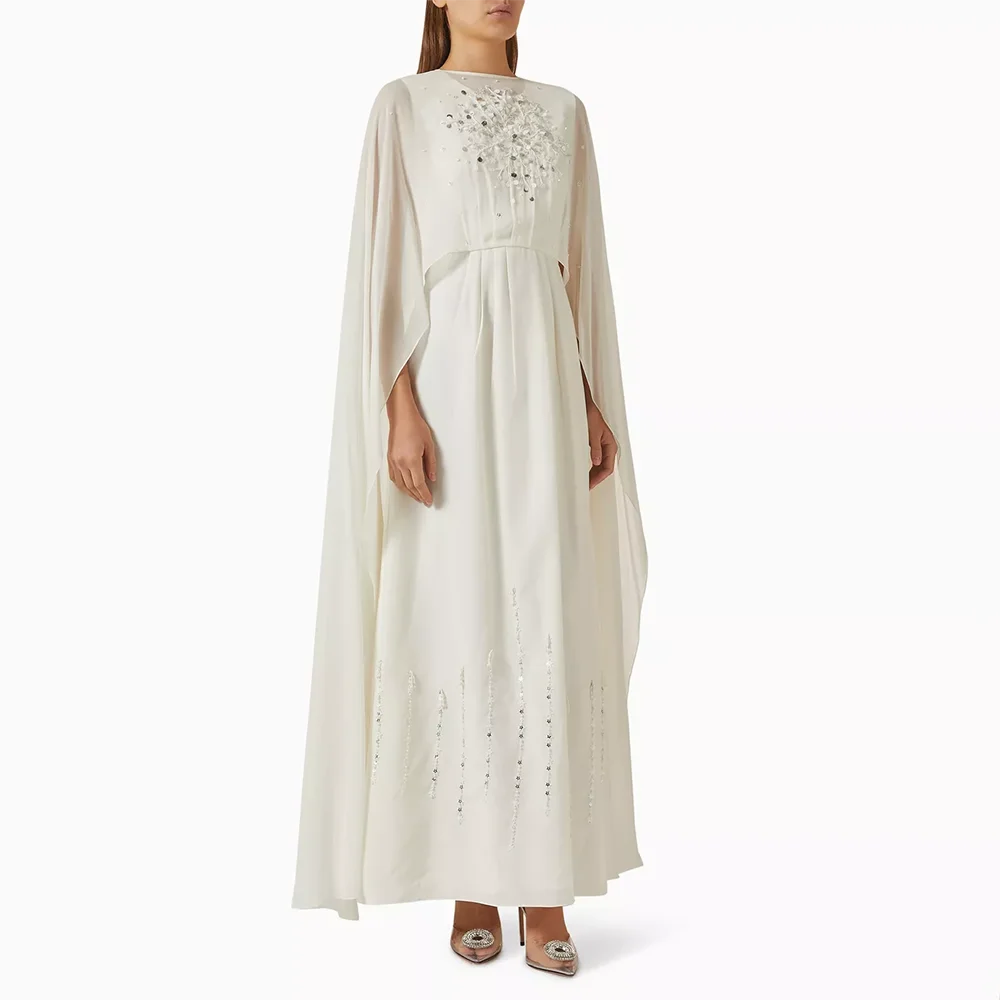 

Elegant Chiffon Evening Dress Beading Long Sleeves Evening Gowns Mermaid Ankle Length Formal Prom Dresses Customized