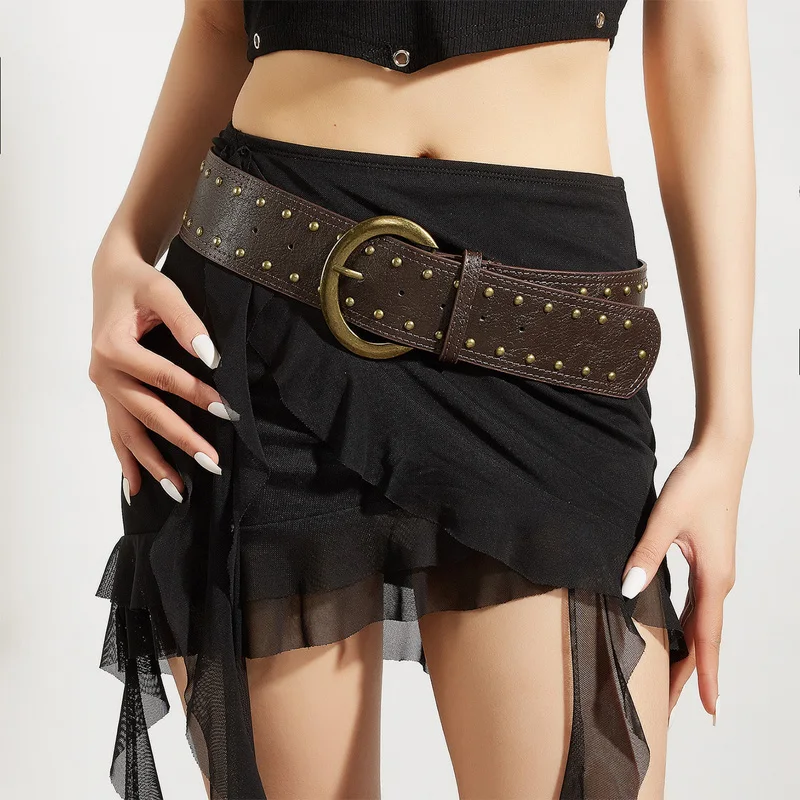 Women Luxury Designer PU Leather Wide Belt Brown Casual Versatile Western Cowboy Black Waist Strap Trendy Pin Buckle Waistband