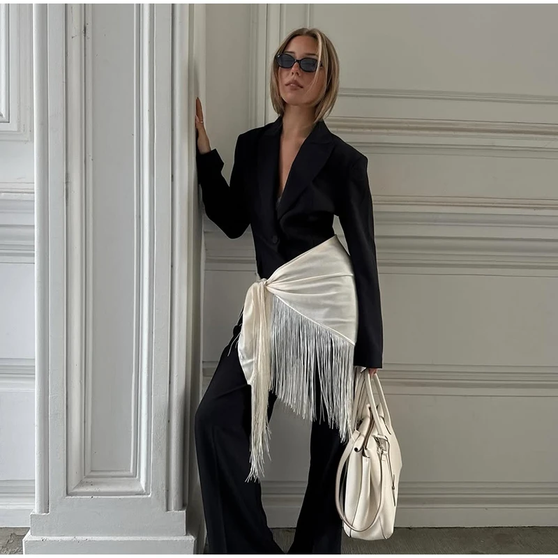 Fringe Wrap Skirt Solid Tie Waist Boho Style Elegant Women Fashion All-match Mini Skirts 2026 Party Chic Casual Vacation Outfit