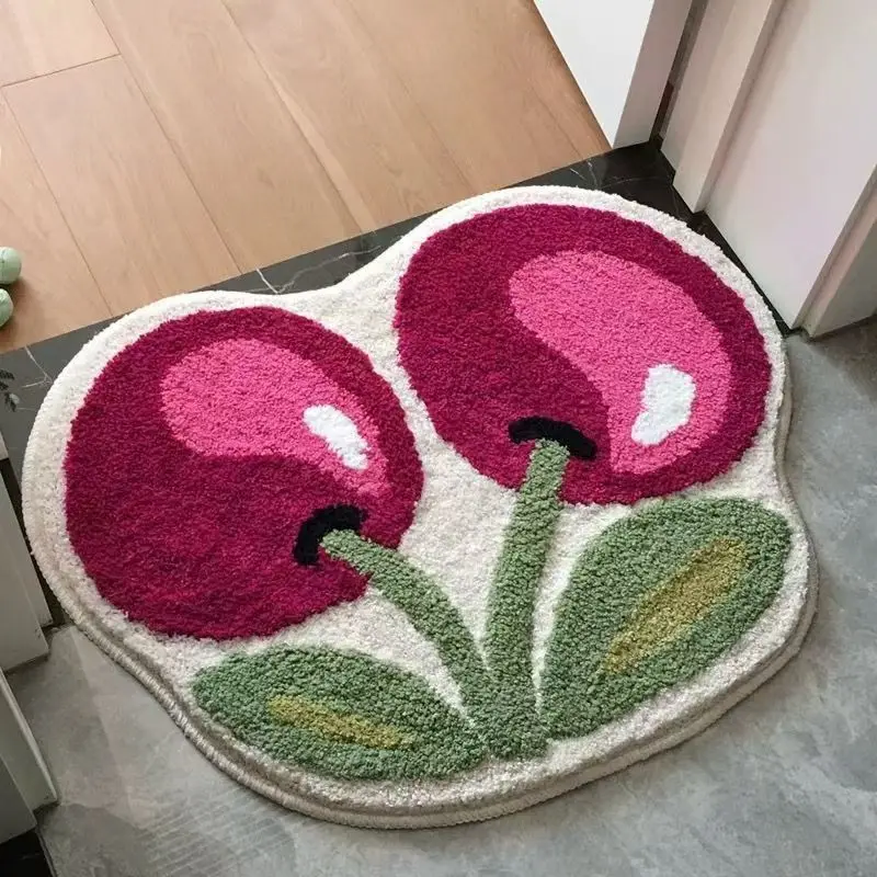 Korean Style Door Mat Bathroom Water-absorbing Floor Mat Entrance Bathroom Anti-slip Pad Bedroom Foot Cherry Carpet Quick-dry