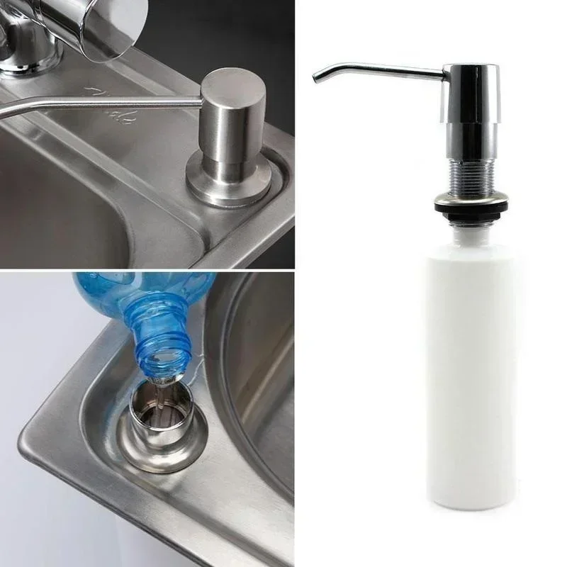 Sink Soap Dispenser Built-in Design Liquid Bottle Kitchen Stainless Steel Convenience Tools Head Hand Press Dispenser Bottle