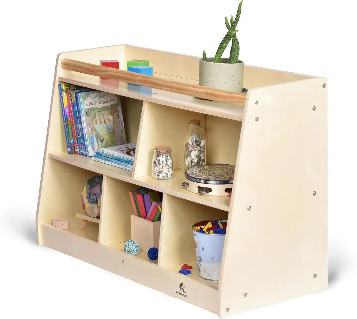 Montessori Toddler Shelf, Baby Storage Organizer with Top Safety Pull Up Bar, 2-Tier Kids Cabinet for Playroom, Nursery, Prescho