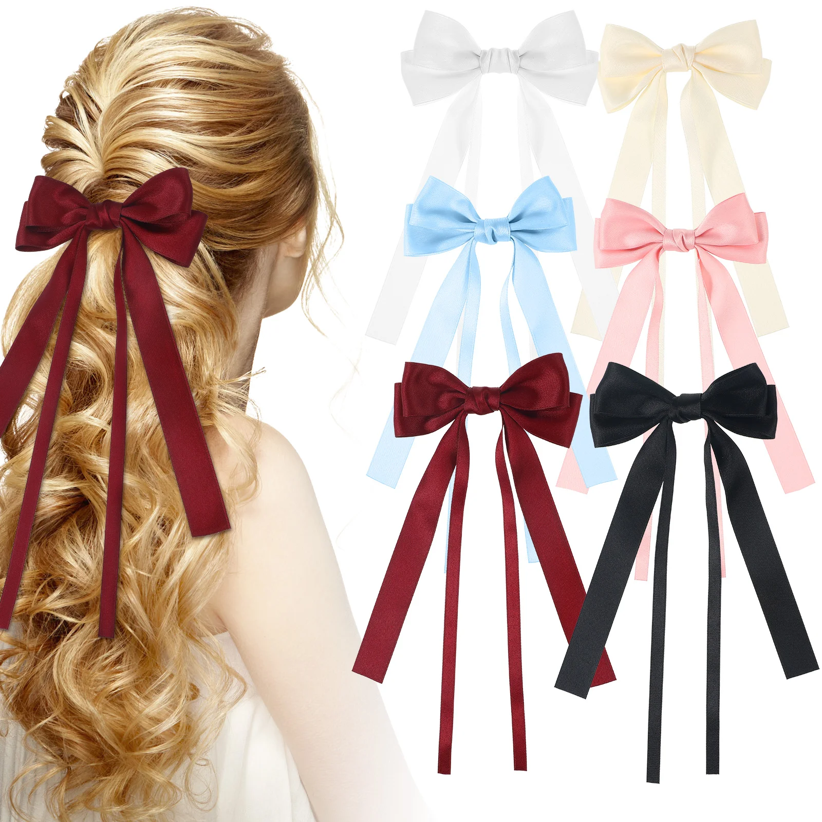 

6 Pcs Black Hair Bow Hairpin Ties Accessories For Teen Girls Bows Ribbon Pearl Pins