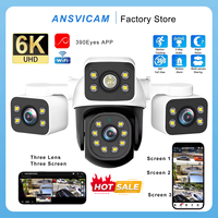 6K 12MP WiFi IP Camera HD 3-Lens 3-Screen Outdoor Cam Human Type AI Detection Automatic Tracking Securit Monitoring IP CCTV