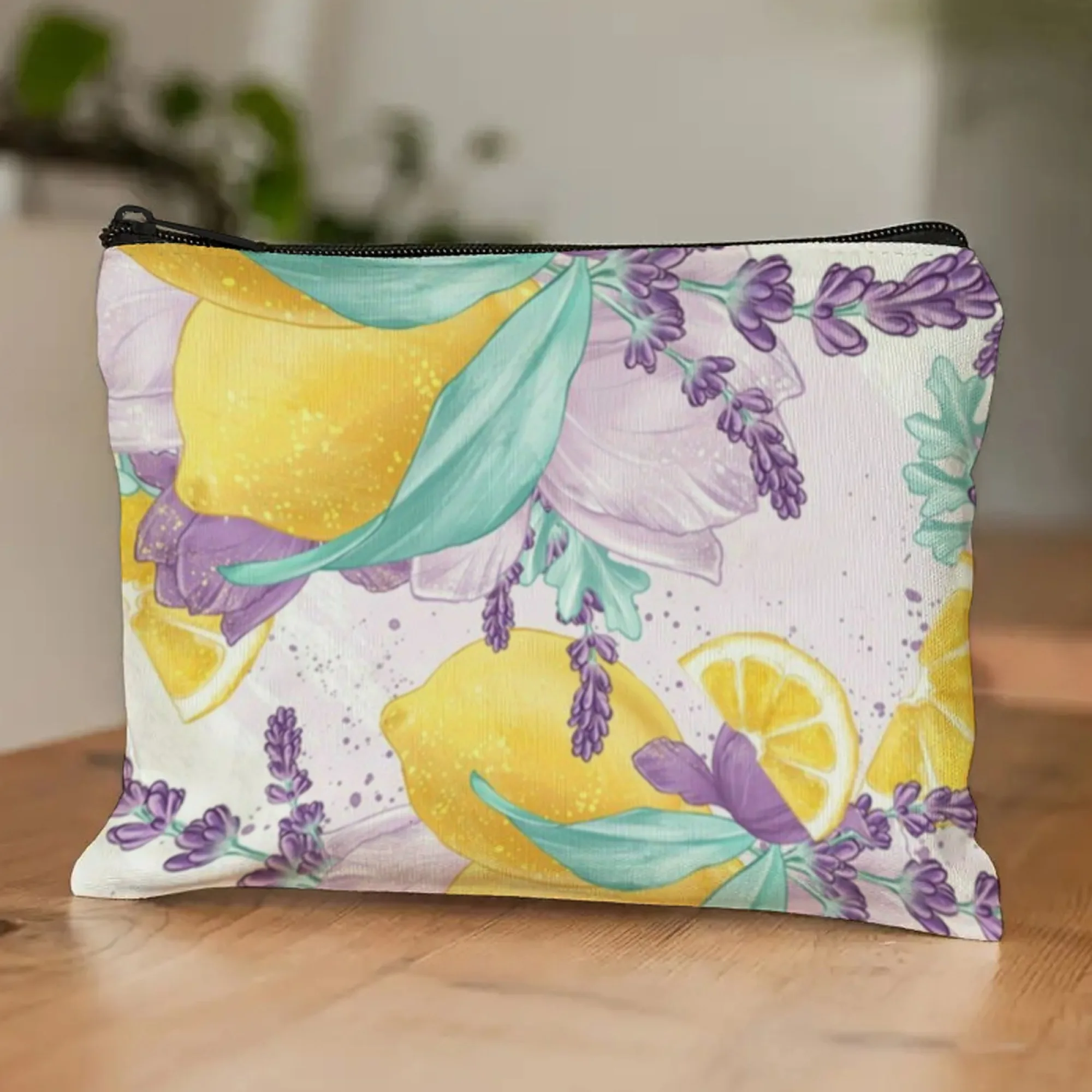 حقيبة مكياج عصرية من ليمون لافندر ريترو مطبوعة حقيبة مستحضرات تجميل قابلة للطي وخفيفة الوزن بسحاب للإغلاق للنساء والفتيات #1