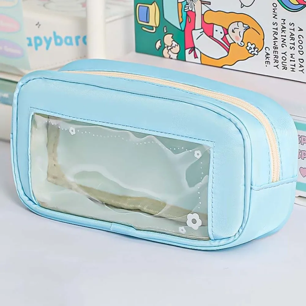 PVC Y2K Stationery Bag Desktop Storage Large Capacity Korean Style Pencil Case Flower Aesthetic Cloth PVC Pencil Pouch Student