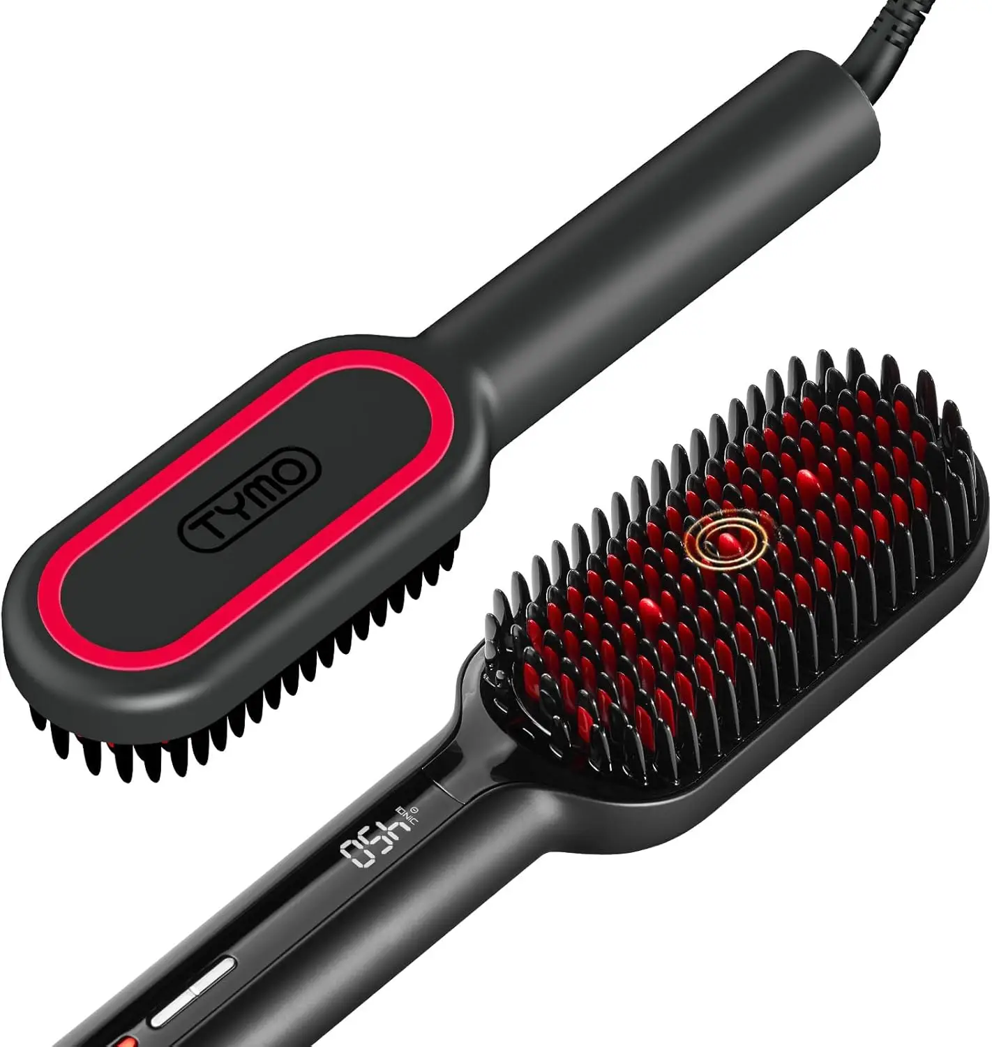 Upgraded Ionic Hair Straightening Brush with Dense Bristles, 16 Temps, Dual Voltage for Thick Curly Hair, Black