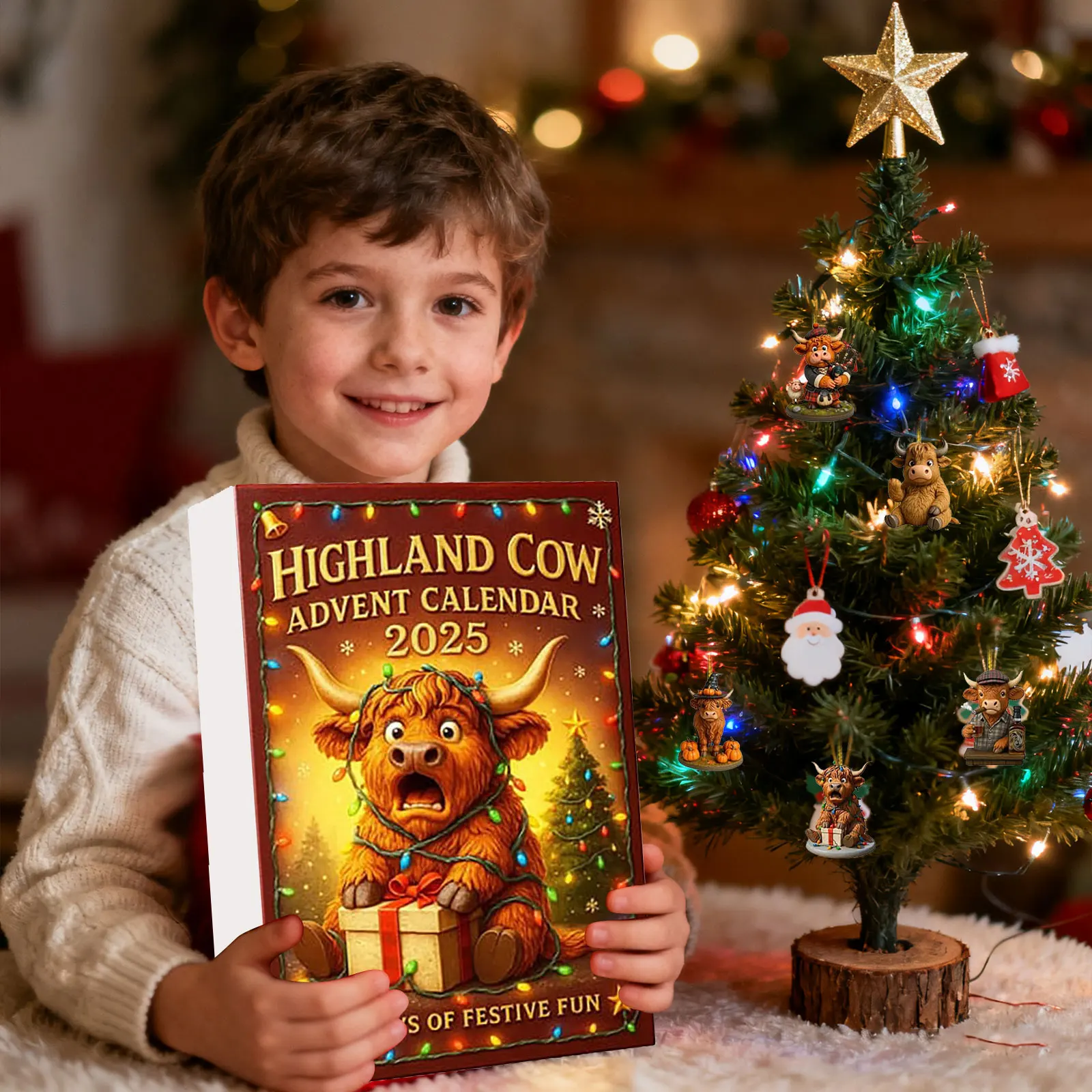 Minuterie de 30 minutes sable 2D vache calendrier de l'avent 2025 24 pièces ornements suspendus de vache faits à la main pour noël minuterie de cuisine mignonne pour les enfants