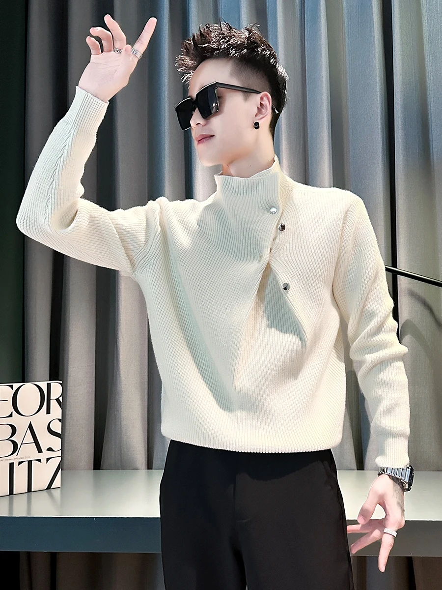 

2025 New High Collar Men's Sweater Sli Inner Wear Base irt Trendy Brand Clothes Haome Straight Fit Knitted Sweater