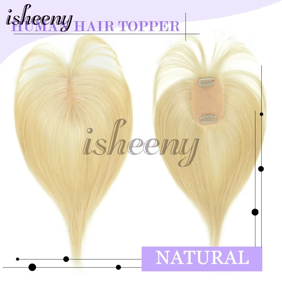 8-14 Inch Human Hair Topper Extensions Seamless Straight Hair Pieces for Women Natural Scalp Top to Hide Bald or White Hair