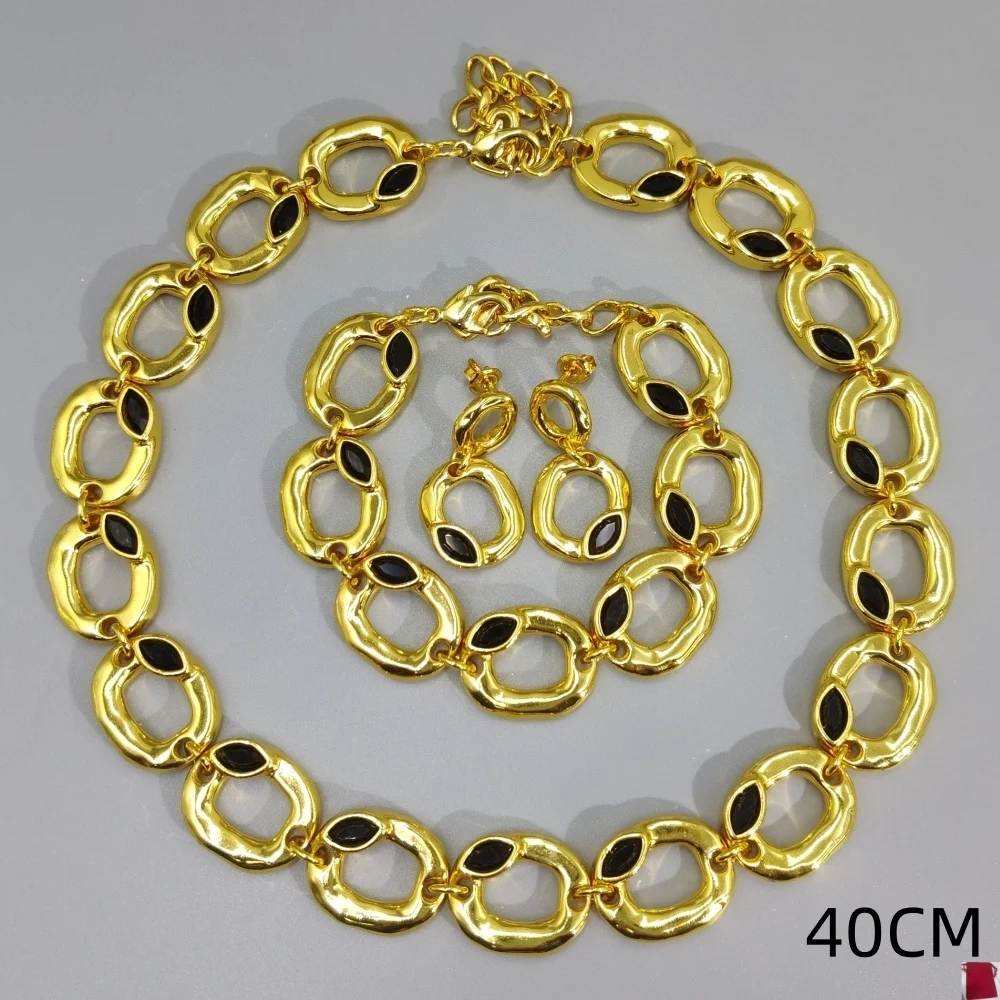 2026 Spain Brilliant Light Luxury Colorful Zircon Elliptical Ring Jewelry Three Piece Date Gift Set