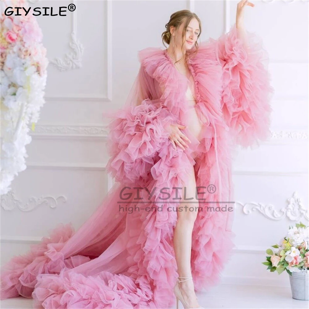 GIYSILE مخصص الزفاف الصباح رداء 2025 منتج جديد شير النساء الحوامل غرفة خاصة صور فستان كبير البطن فستان شبكي ناعم