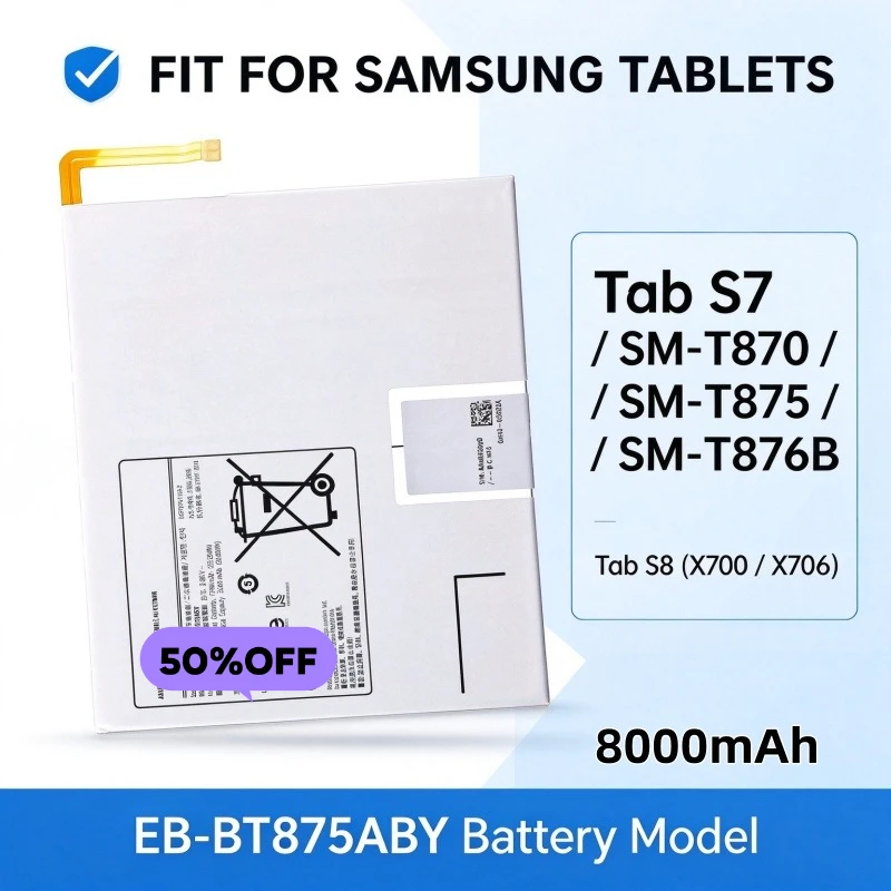 EB-BT875ABY for Samsung  Tab S7/SM-T870/SM-T875/SM-T876B/S8 (X700/X706) Tablet Battery High Quality Replacement Bateria Grade A