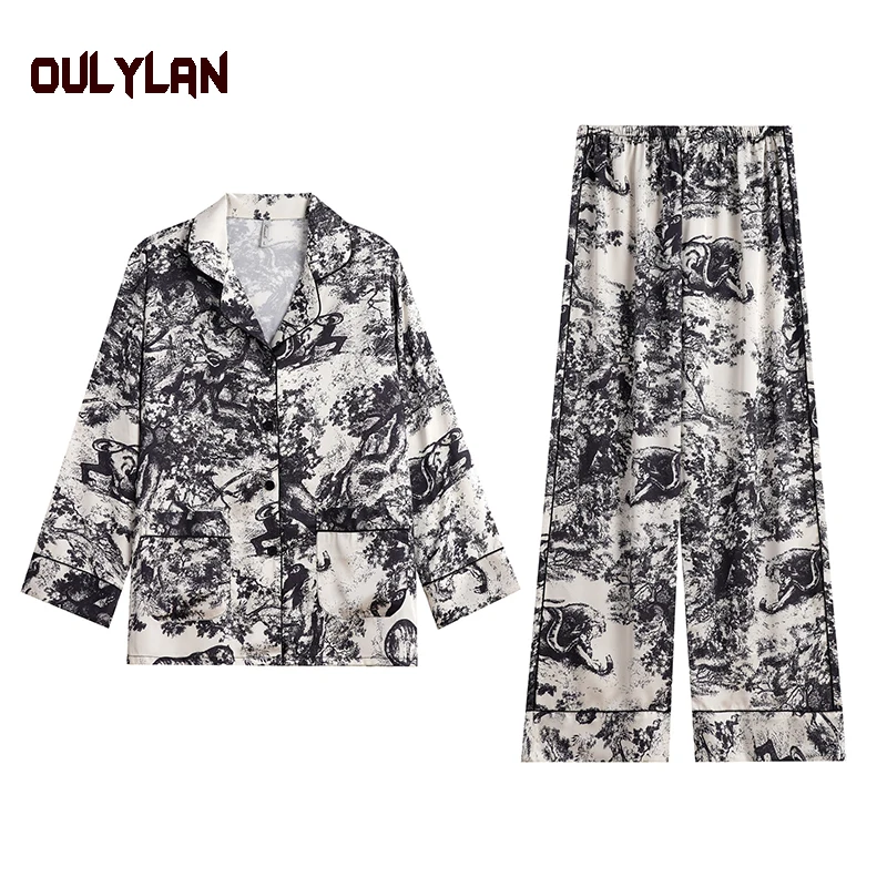 New pyjamas lady Tiger print long sleeve trousers Chinese retro style home suit can be worn outside