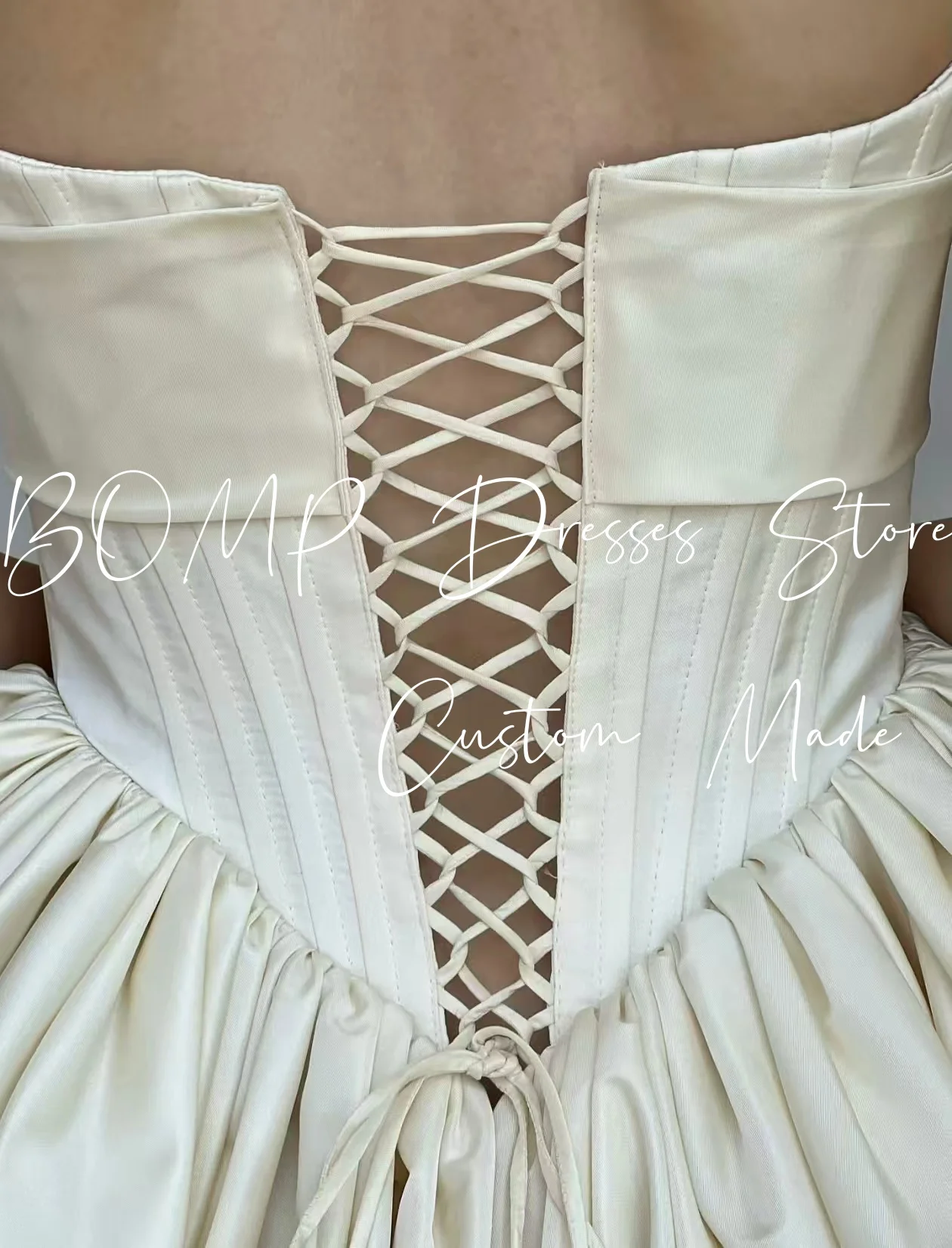 BOMP 클래식 보우 짧은 웨딩 파티 드레스 Strapless Draped A 라인 Taffeta Bridal Birthday Prom 가운 Custom Robe De Mariée