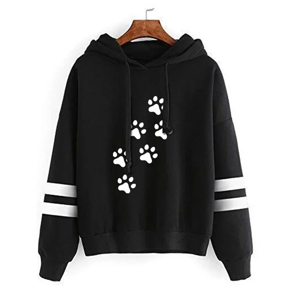 Autumn/winter Women's Fashion Hoodie Casual Loose Sweater Long Sleeve Printed Cat Paw Hoodie for Teenagers