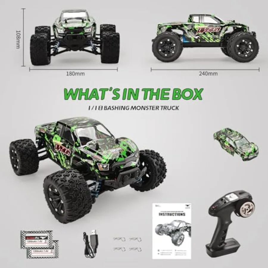 

1:18 Scale All Terrain RC Car 40KPH High Speed 4WD Remote Control Vehicle with 2 Rechargeable Batteries 4X4 Off Road Monster