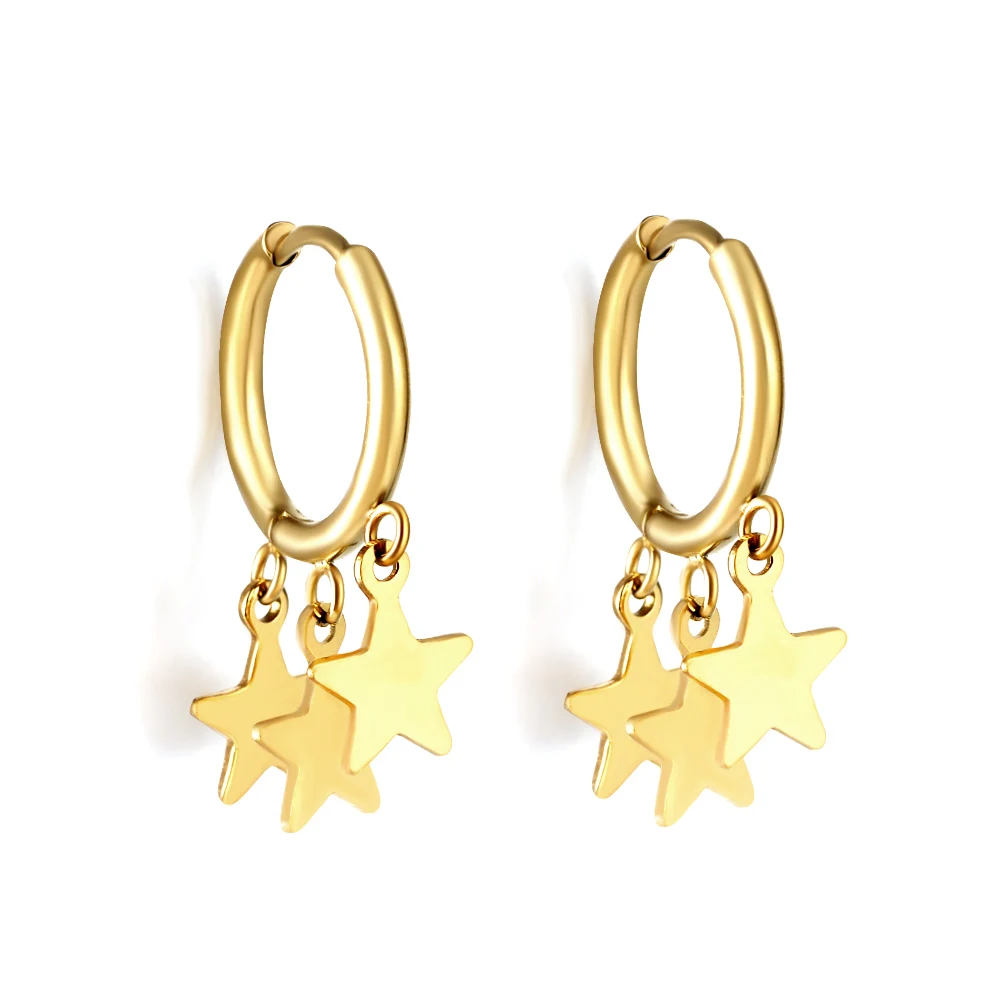 ASONSTEEL 18K Gold Plated Stainless Steel Drop Hoop Earrings Cubic Zirconia Stars Moon For Women Charms Aesthetic Trendy Jewelry