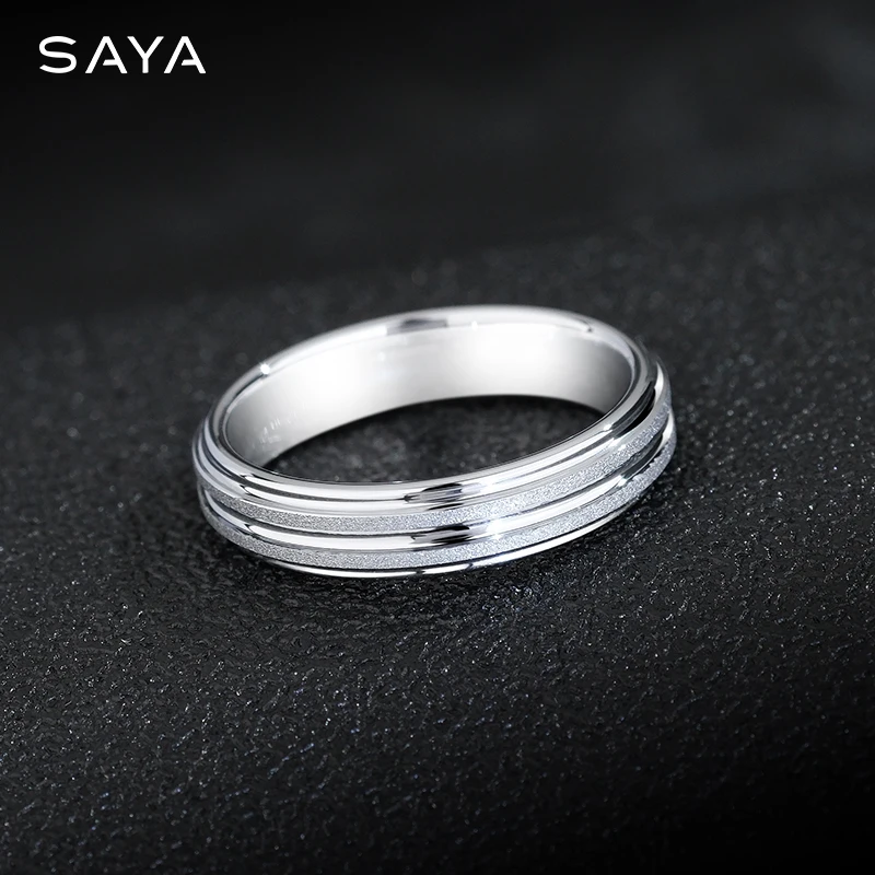 Rings for Men Women 4mm Classic Silver Matte Wire Drawing Process Engagement Gift Jewelry,Carved