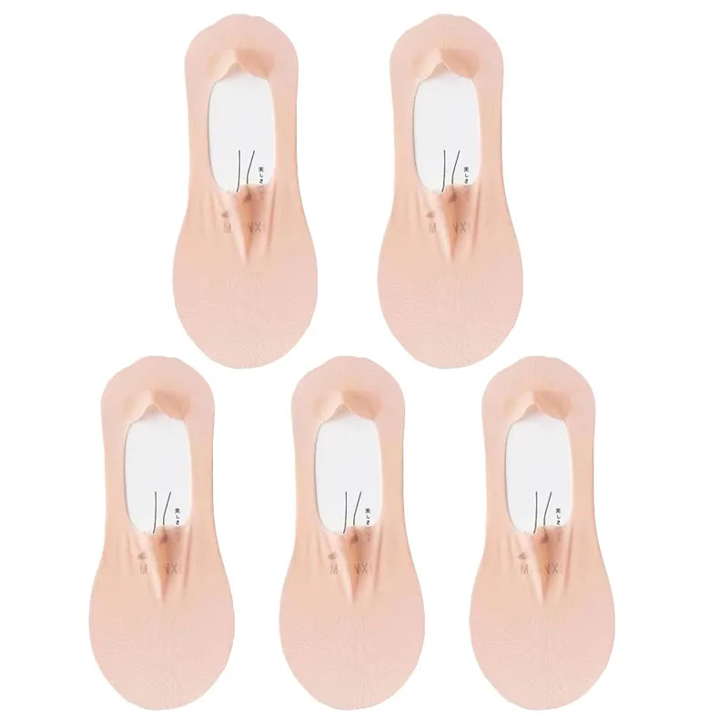 Meias invisíveis antiderrapantes de silicone para mulheres, chinelos ultrafinos respiráveis, qualidade, elástico, seda de gelo, corte baixo, 5 pares