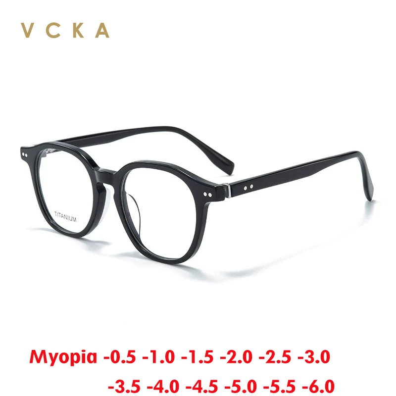

VCKA NEW High Quality Retro Acetate Round Frame Myopia Glasses Women Men Eyeglasses Custom Prescription Eyewear -0.50 to -6.0