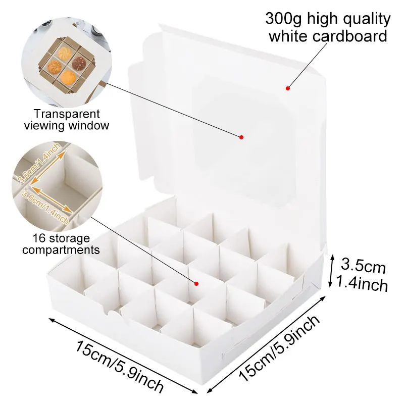 10/20/50Pcs, 16 Grids Cake Box w/Window, Paper Bakery Box, Cajas Pasteles, Cake/Chocolates/Cookies/Pie, Birthday Wedding Party