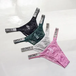 Rhinestone Lace Letter Sexy G String Women Panties Seamless Girls Underwear Transparent Thong For Female Low Rise Ladies Briefs