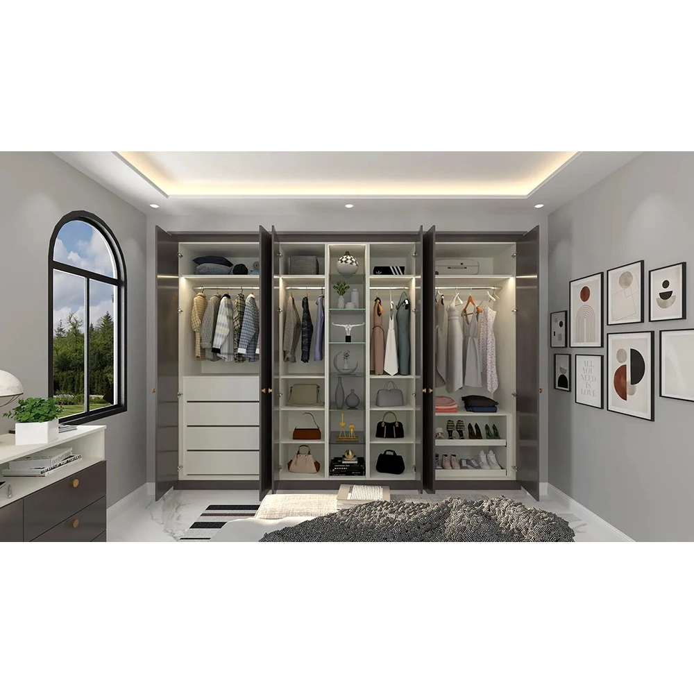 أثاث غرفة نوم فاخر مخصص لخزانة الملابس بتصميمات عصرية أثاث خشبي للمشي في خزانة خزائن خزائن #6