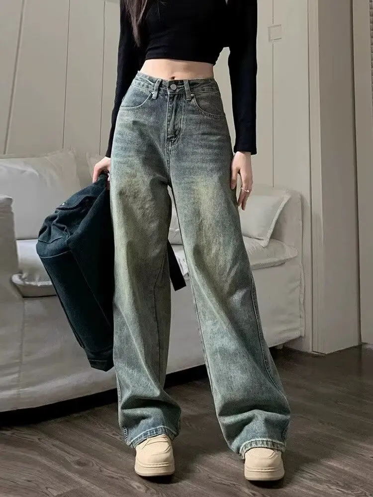 New Y2k Baggy Wide Leg Jeans Women Vintage Streetwear Washed Denim Pants Grunge Basic Slouchy Blue Trousers Femme Spring