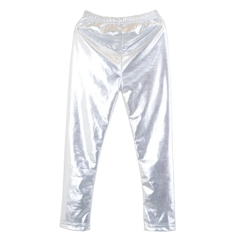 Spring Autumn Girls Pants Party Kids Clothes Glossy Metallic Elastic Leggings Dance Pants Hip Hop Trousers Dancewear Sweatpant