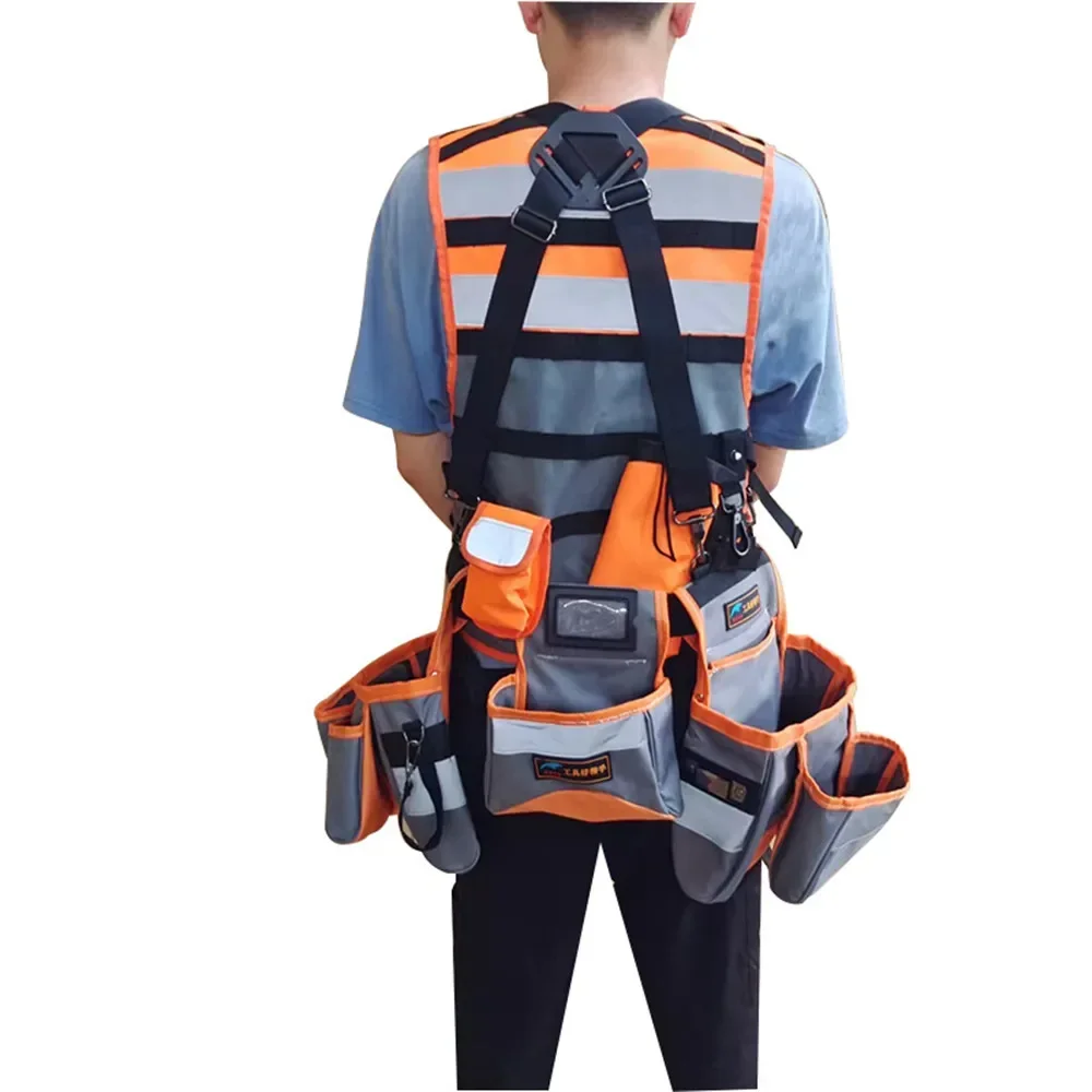 

New Portable Backpack Tool Belt Bag Set Suspenders Adjustable Support Belt Lumbar Tool and Yoke-style Suspenders for Electrician