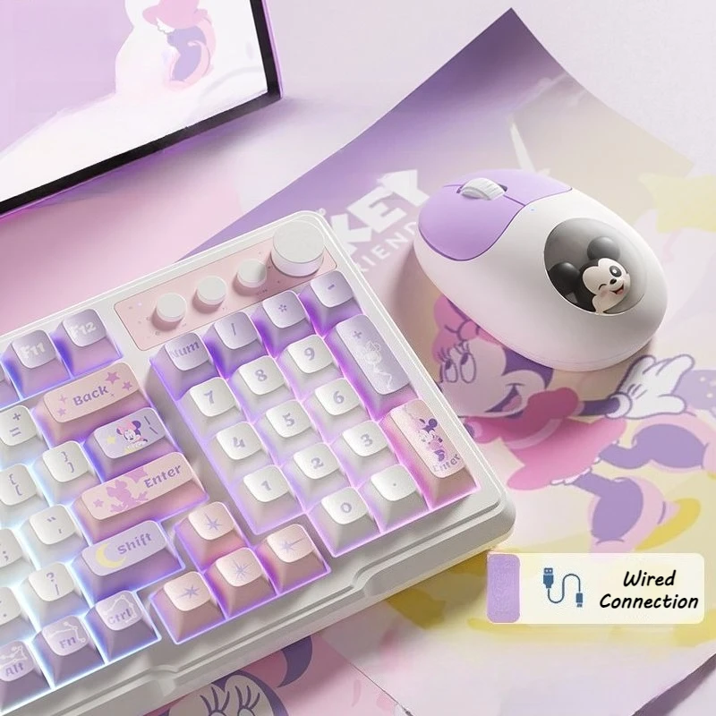 

Minnie Wired Keyboard Kawaii Theme Keycaps 94 Keys Silent Keyboard for Laptop Computer Colorful Backlight Gaming Keyboard