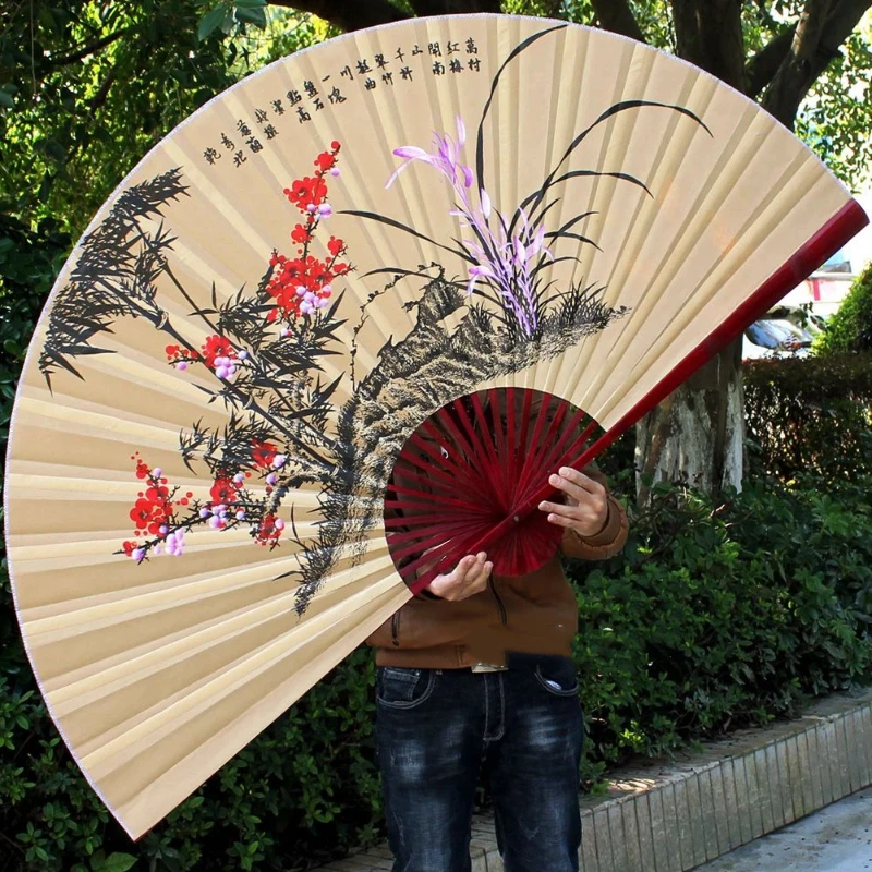 Large Red Decorative Fan Chinese Dragon and Phoenix Fans Classical Wall Mount Deractive Gift Fan Oversize Folding Cloth Fan - Image 2