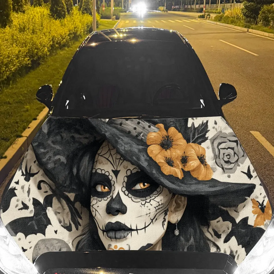 

Stylish Hat - Wearing Skull Car Hood Stickers - Self-Adhesive, Waterproof and Durable Vinyl Wrap, Decorate And Protect Your Car,
