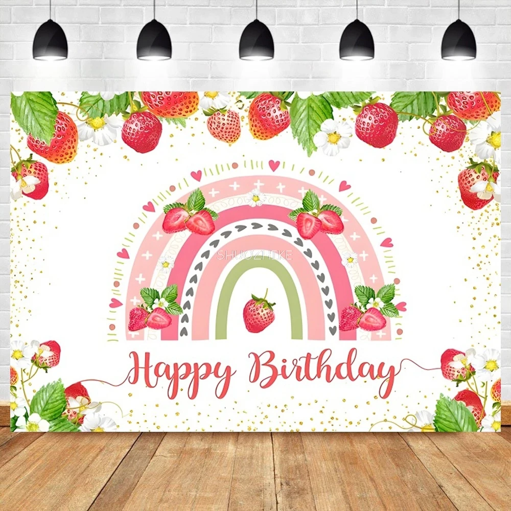 Sweet Strawberry Pattern Wall Fresh Produce Blooms Flower Baby Shower Birthday Party Photo Background Photo Backdrops