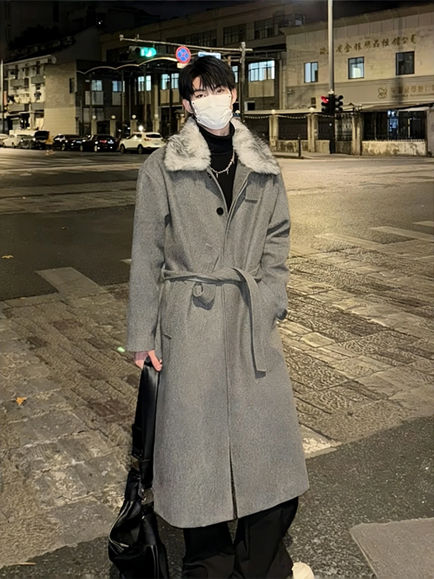 

Thiened шерстяное мужское пальто со съемным меховым воротником, ветровка средней длины, осень-зима, корейский Sle Cleanfit, повседневная верхняя одежда...