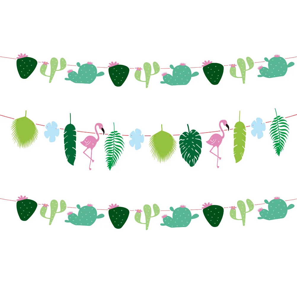 

3pc Flamingo Hawaii Theme Party Banner Reusable Tropical Birthday Garland For Kids Party Supplies Luau Decoration