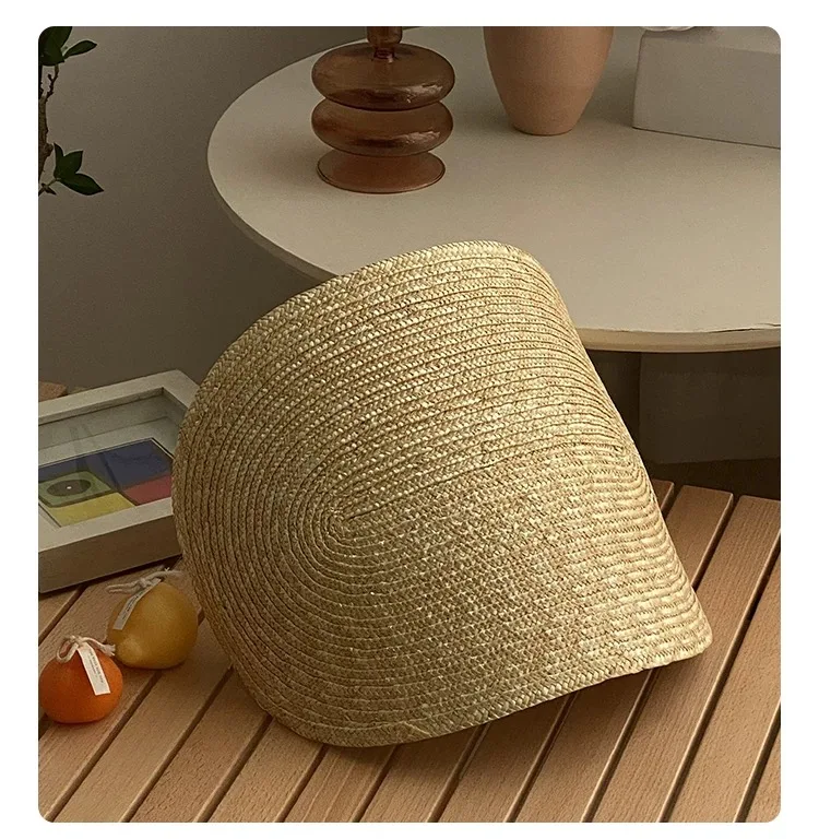 New One Piece French Elegant Strap Natural Straw Fadora Hat For Woman Summer Vintage Photo Runway Vacation Hat With Black Ribbon