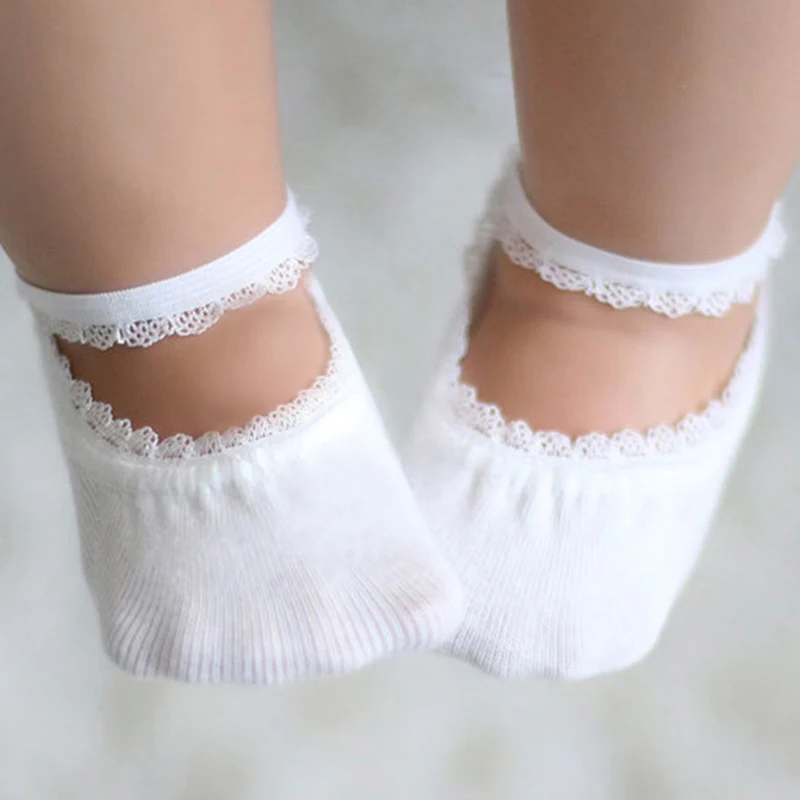 ถุงเท้าเด็กถุงเท้าทารกฤดูร้อนลูกไม้ถุงเท้าเด็กเจ้าหญิงสีทึบถุงเท้าทารก Anti-Slip ถุงเท้ายาง soles