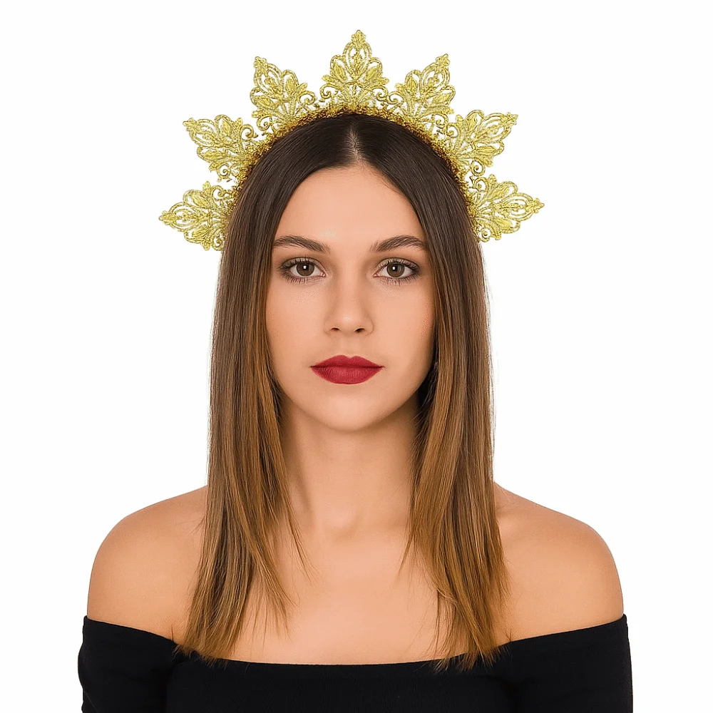 

Flower Goddess Halo Headband Rhinestone Sun Women Hairband Gold Color Exaggerated Traditional Festival Hair Hoop Cosplay