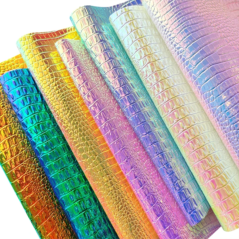 30X135CM Rainbow Alligator Skin PU Leather Fabric Embossed Faux Leather Fabric Crocodile Fabric Leather Upholstery Fabric DIY