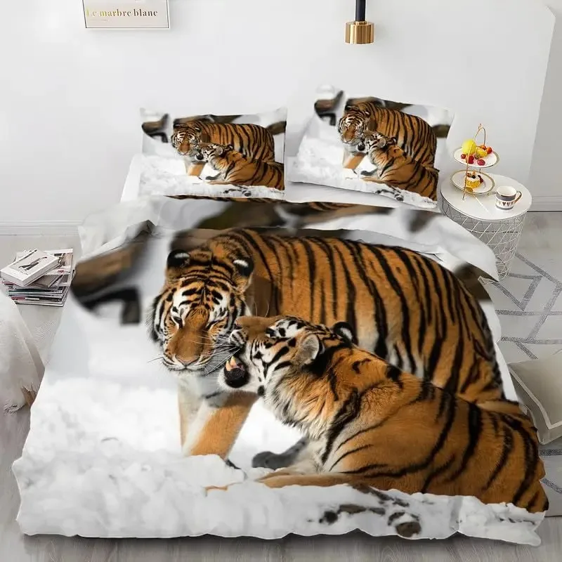 Tiger Bedding Set Queen Size for Boys Men 3D Animal Print Comforter Cover Wildlife Duvet Cover Set with 2 Pillow Shams 3 Piece