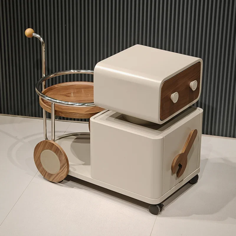 Robot Cart Movable Sofa Side Table Modern Simple Creative Walnut Rotating High-grade Bedside Cabinet
