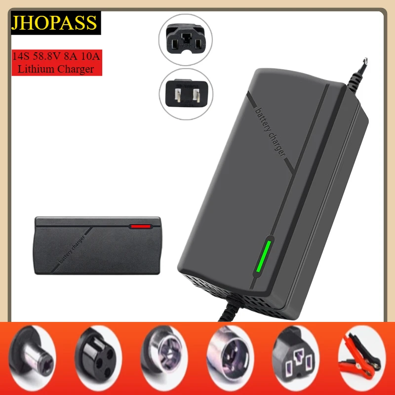 14S 58.8V 8A 10A LED Smart Li-ion LiFePO4 Lithium Battery Charger for 48V Scooter E-bike Motorcycle AC110-220V EU AU UK US Plug