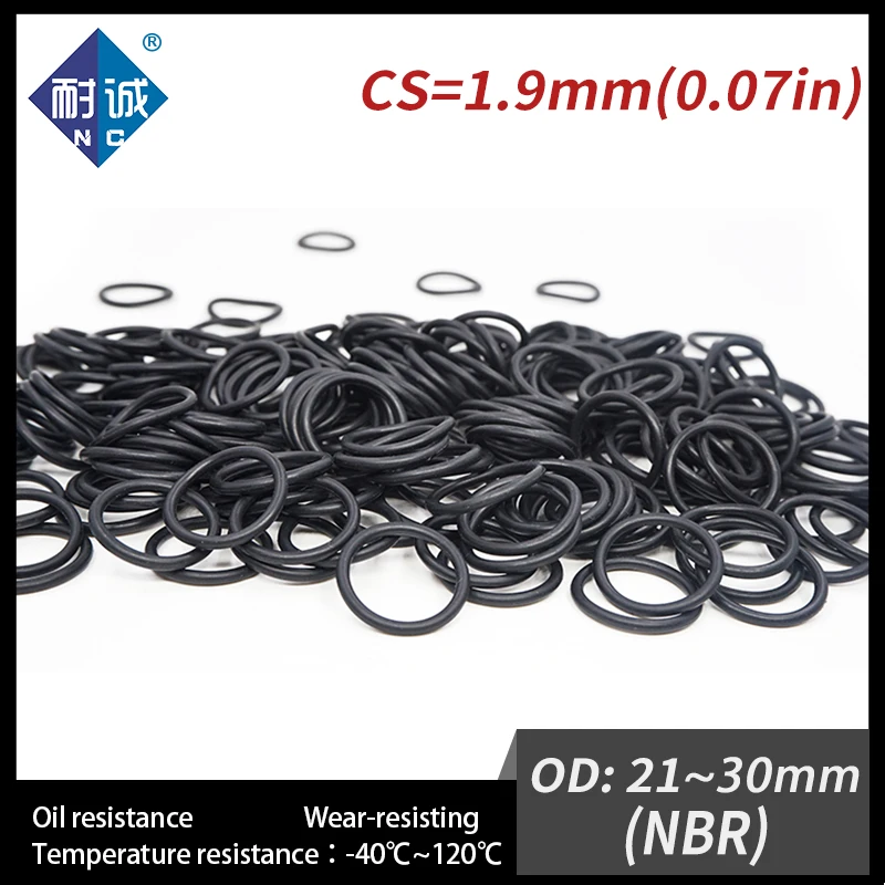 

500 PCS / Lot Nitrile Rubber Black NBR O-ring CS 1.9mm OD21/22/23/24/25/26/27/28/29/30*1.9mm O Ring Gasket Oil Waterproof