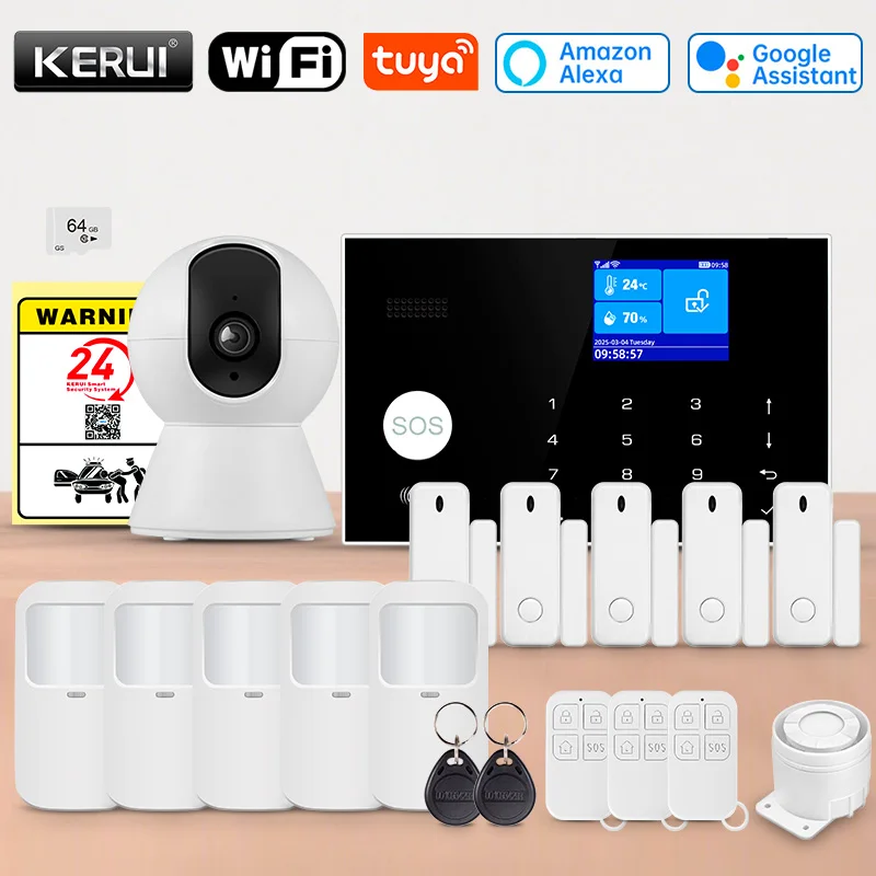 

KERUI Home Alarm Host System GSM WiFi Wireless Alarm System Security Protection Tuya Smart Life App Control for Office Warehouse
