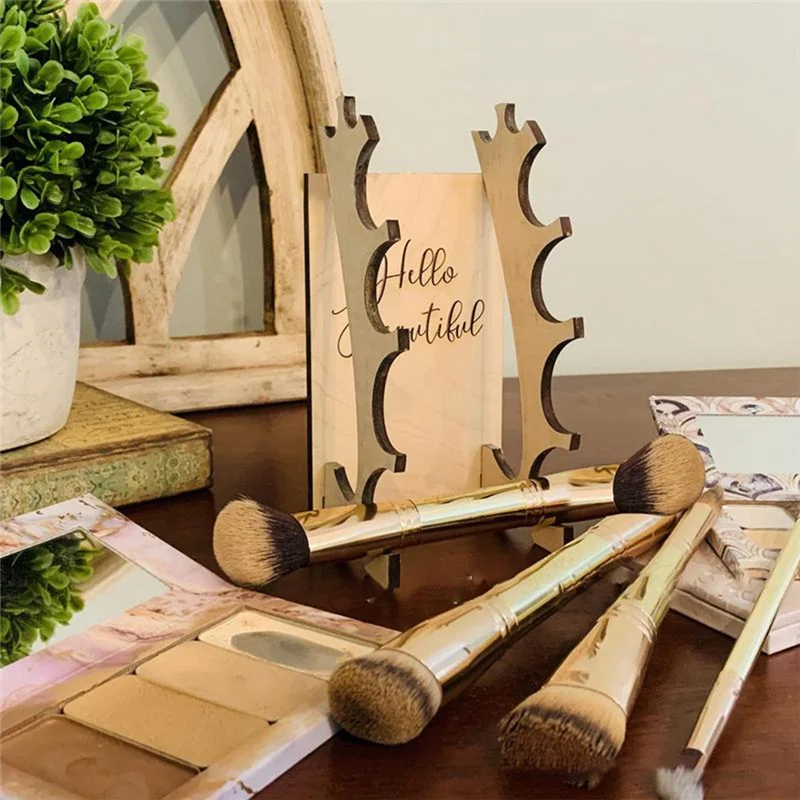 

2 PCS Makeup Brush Shelf Vintage Storage Rack Storage Shelf Wooden Desktop Rack Display Stand Makeup Accessories
